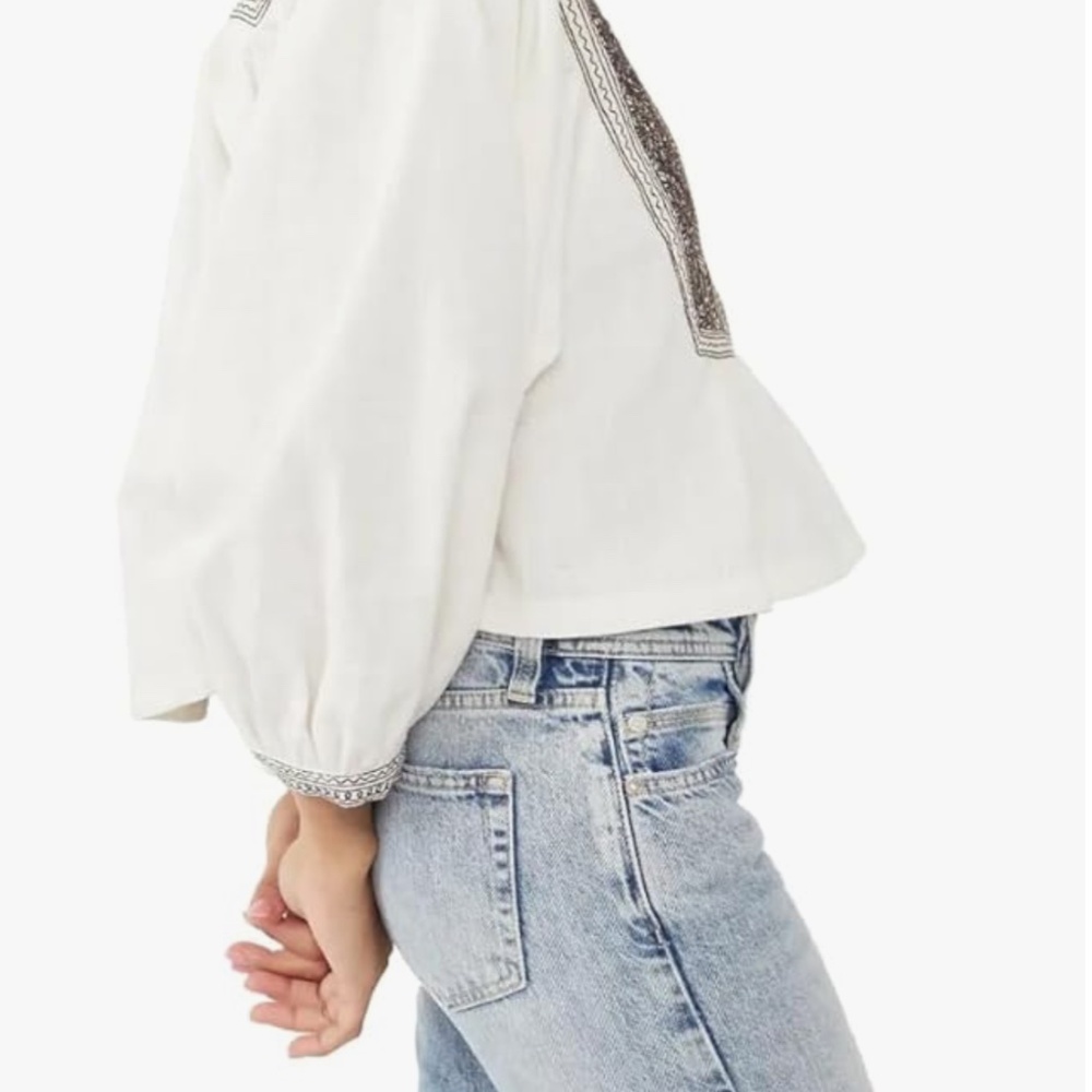 Free People IGGIE Embroidered Crop Top in Ivory/Black Bean Combo sz XS NWT - Picture 3 of 7